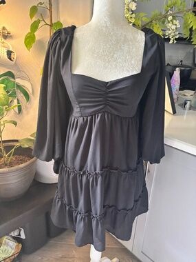 Show Me Your Mum Long Sleeve Black Ruffle Short Dress